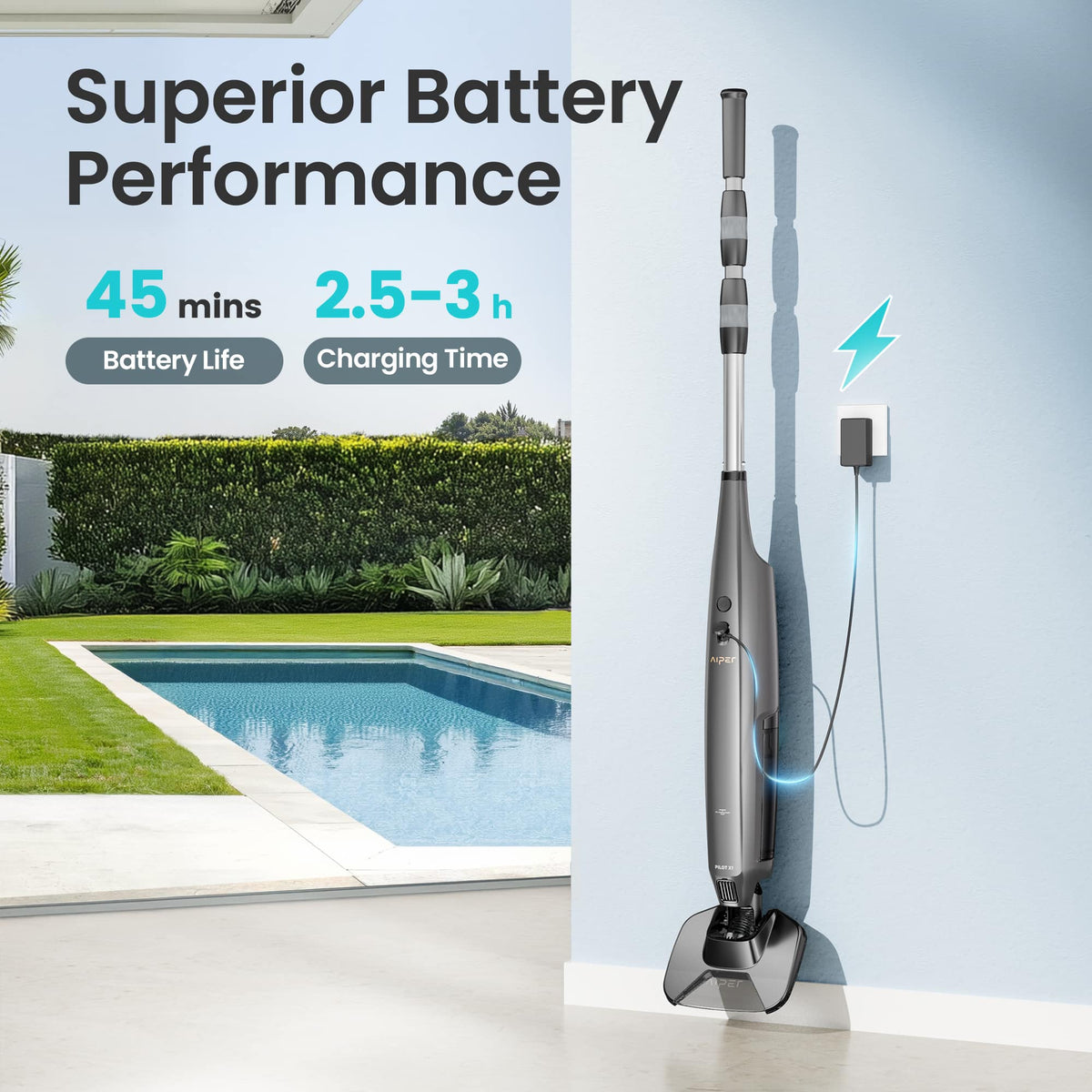 Aiper - Pilot X1 Handheld Pool Vacuum: Anti-Clog System, 1,260 GPH Suction, Dual Filters, Lightweight Design - Gray
