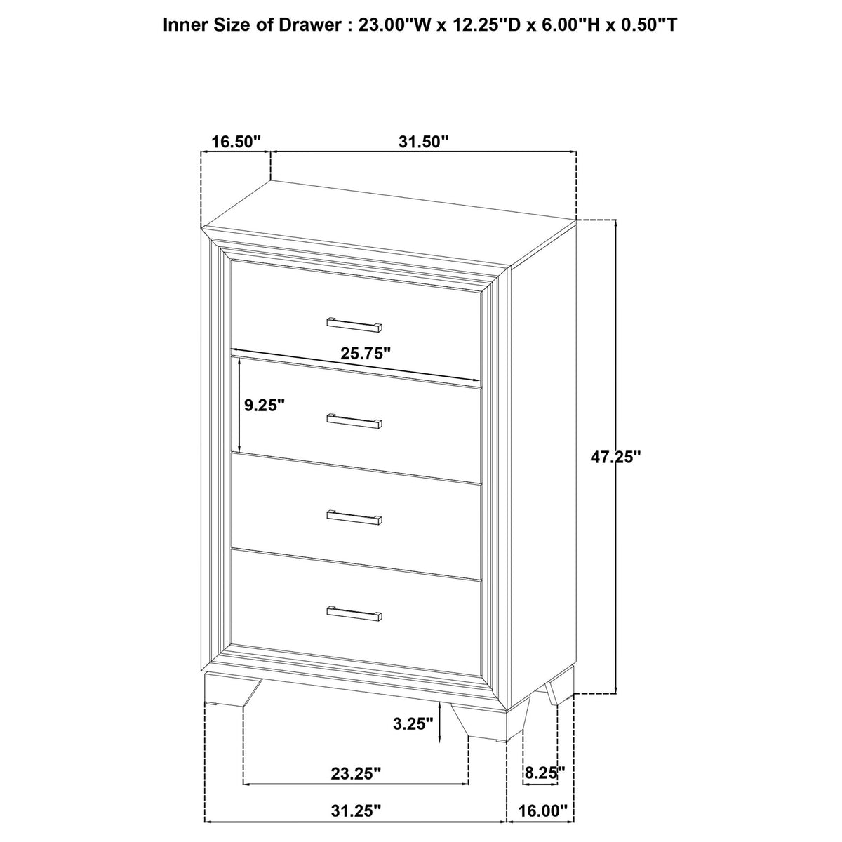 Funston - 4 Drawer Chest Of Drawers With Bar Handles - Brown Oak