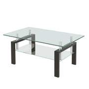 Mesa de centro de vidrio templado transparente, mesa de centro de 2 niveles para sala de estar - Negro