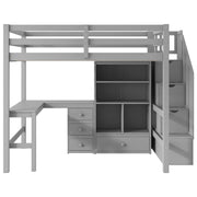 Loft Bed & L Shaped Desk, Drawers, Cabinet, And Storage Staircase
