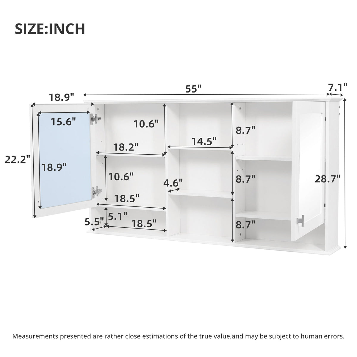 Armario con espejo para pared con estantes ajustables - Blanco