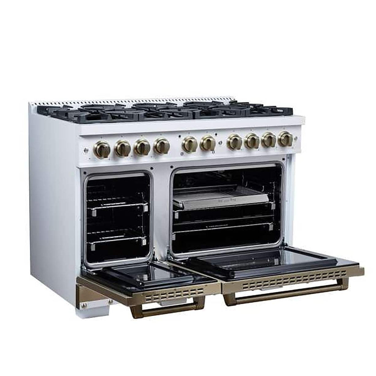 Forno Appliances - 48 in. Wide 8 Burner Valente 6.7 Cu. Ft. Freestanding Double Oven Gas Convection Range - White