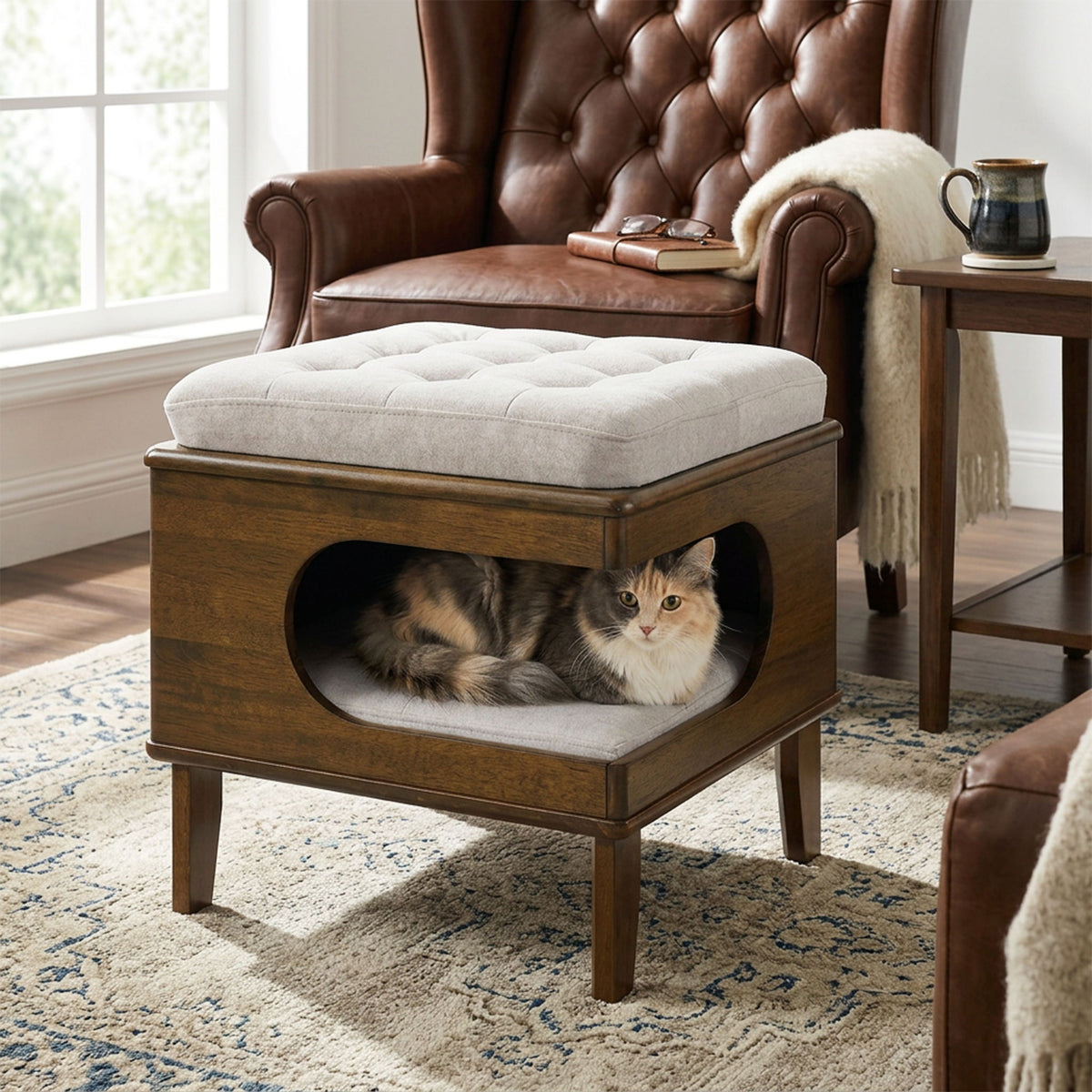 Letitia - Cat Bed Ottoman - Walnut