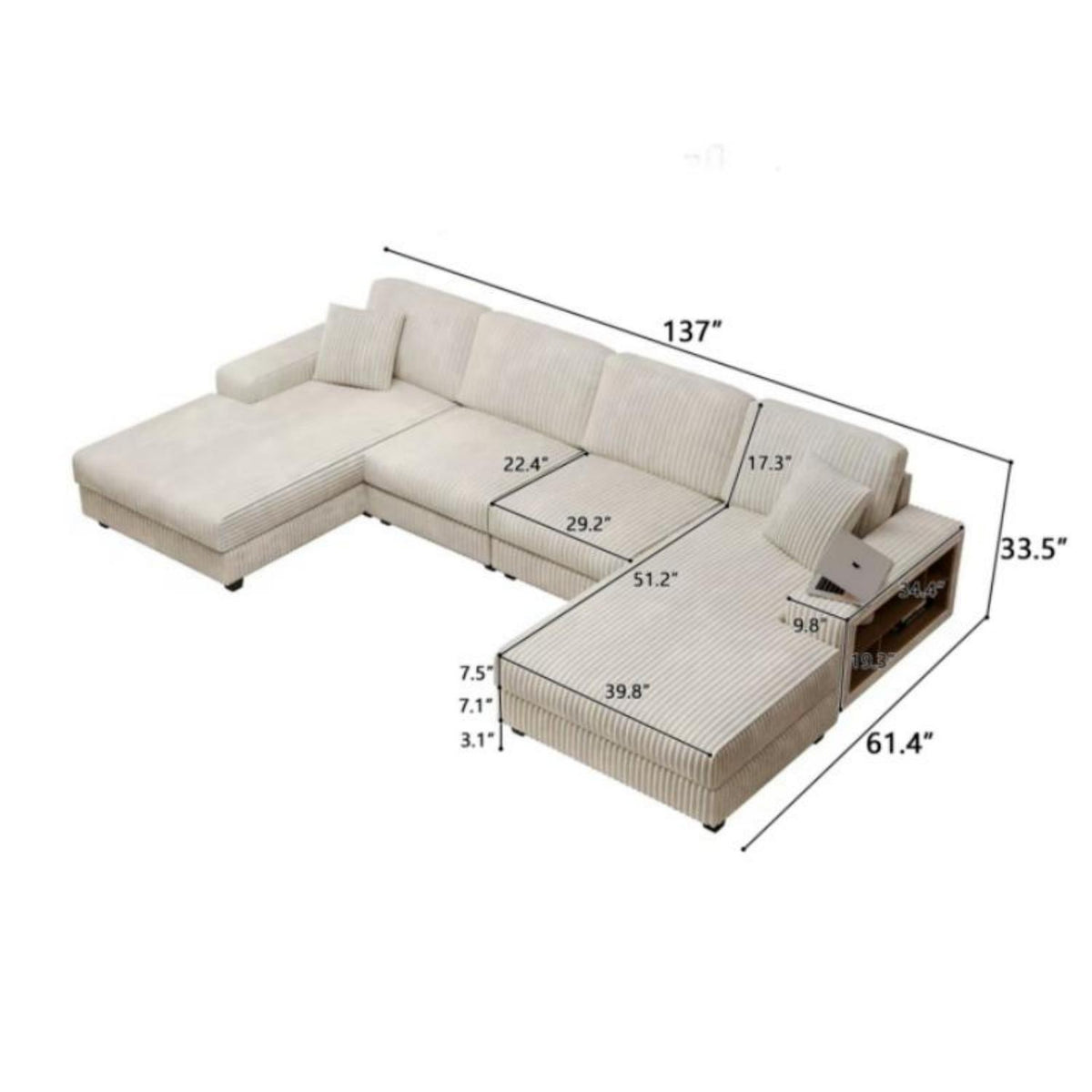 Sofá convertible en forma de U, chaise longue grande de 4 plazas para salón