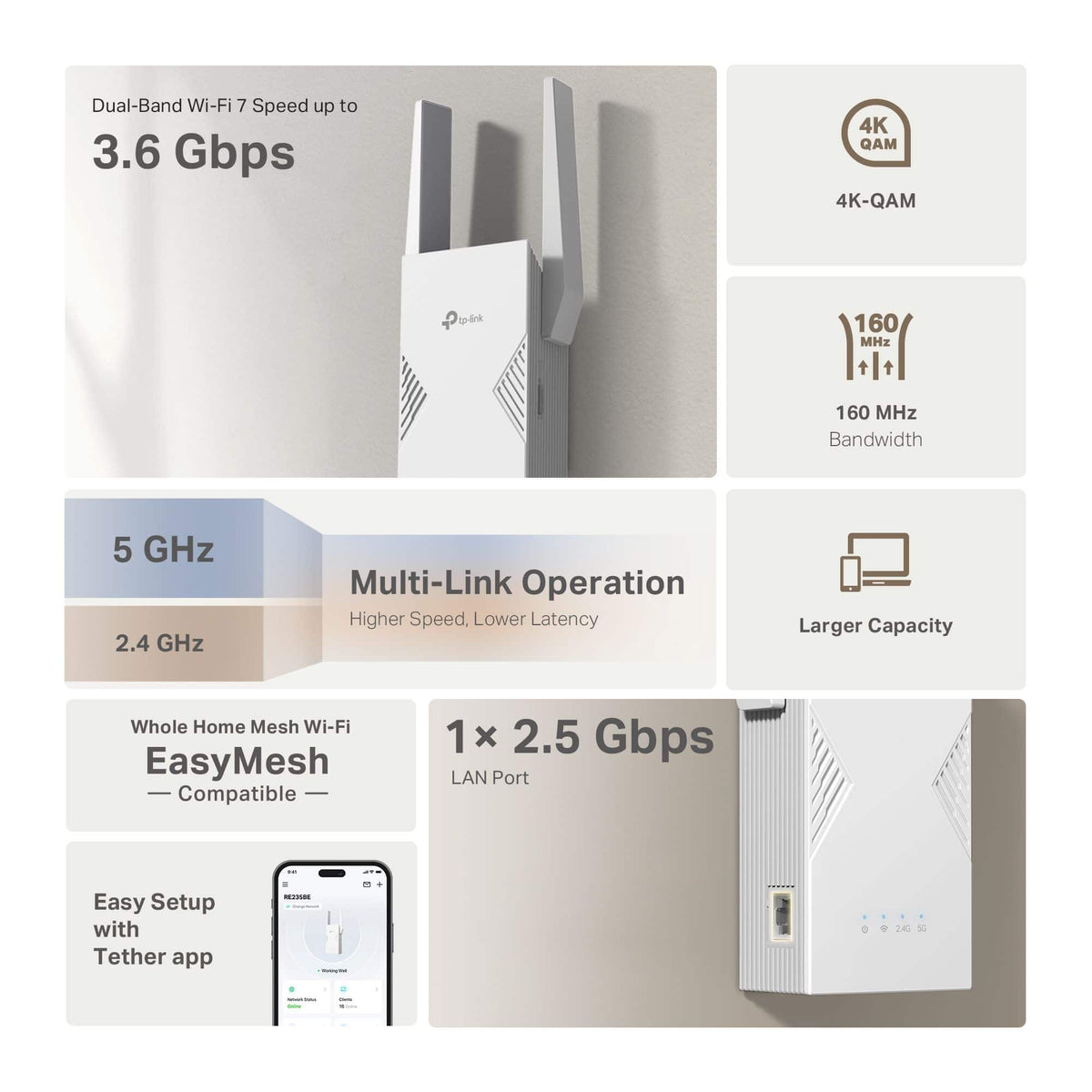 TP-Link - BE3600 Wi-Fi 7 Range Extender - White