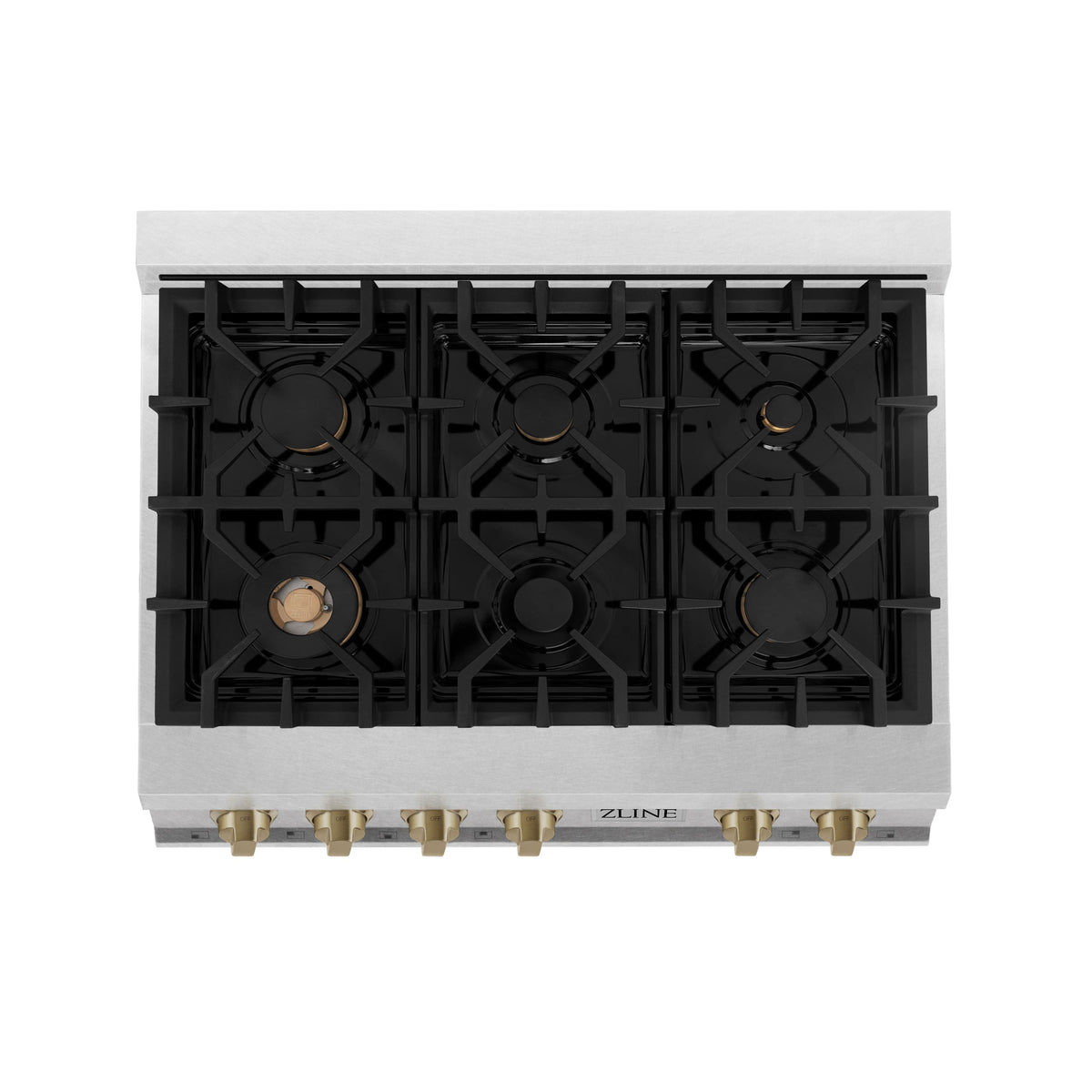 ZLINE - Autograph 36 in. Legacy Gas Rangetop with 6 Burners in Satin Steel with Bronze Accents - Satin Stainless Steel