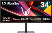 LG - UltraGear 34" WQHD 240Hz 1ms FreeSync Premium Gaming Monitor with DisplayHDR 400 (HDMI, DisplayPort, USB-C) - Black