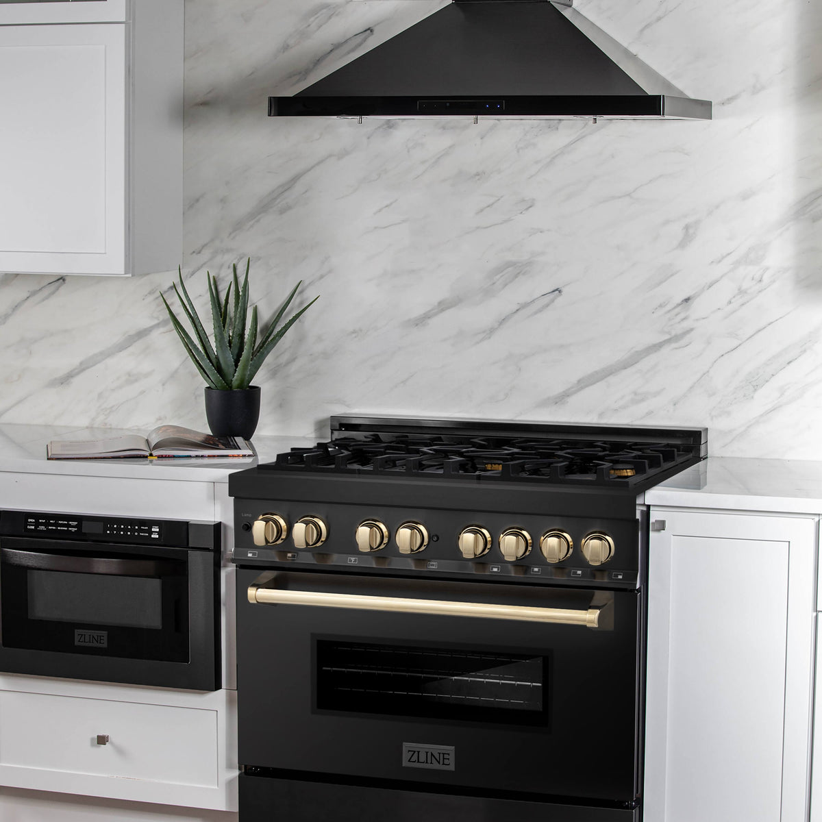 ZLINE - 36 in. Wide 6 Burner Autograph Edition 4.6 cu. ft. Freestanding Legacy Dual Fuel Range with Gold Accents - Black