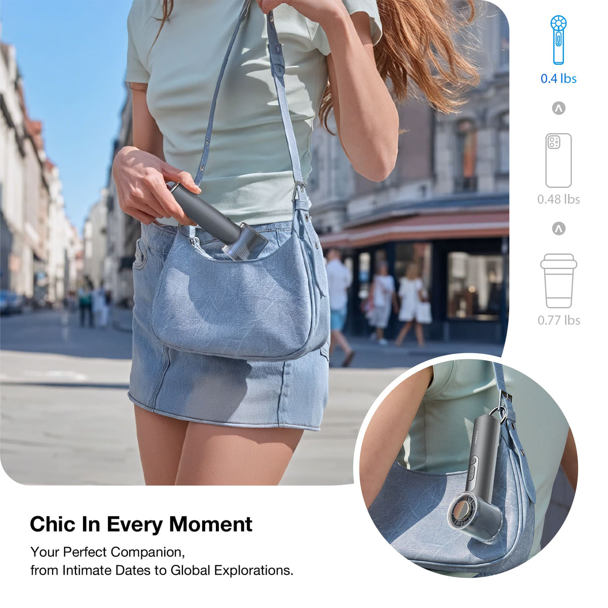 TORRAS - COOLiFY iva Handheld Portable Fan with Ice Cooler, 4900mAh Rechargeable Powerful, Mini Small Hand & Pocket Fan - Charcoal