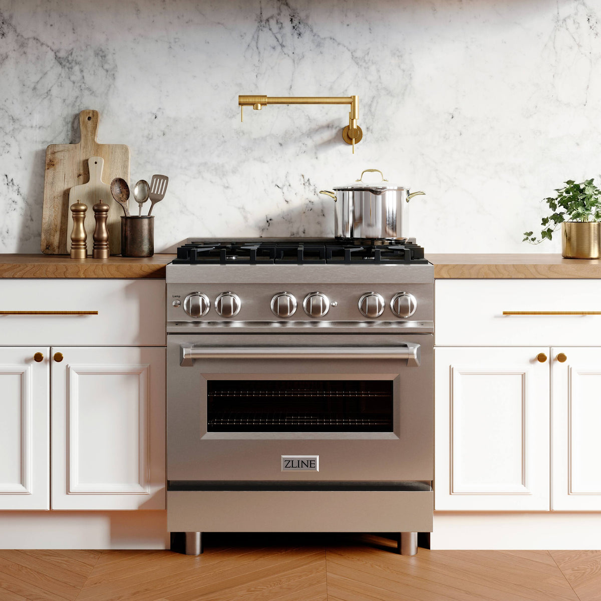 ZLINE - 30 in. Wide 4 Burner 4.0 cu. ft. Legacy Freestanding Dual Fuel Range with  Electric Convection Oven in Stainless Steel - Stainless Steel