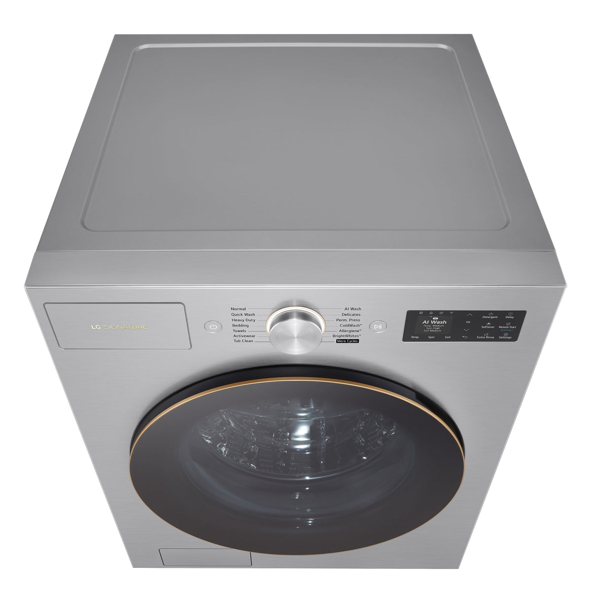 LG - SIGNATURE 5.8 Cu. Ft. Mega Capacity High-Efficiency Stackable Smart Front Load Washer with Steam and ezDispense - Platinum Steel