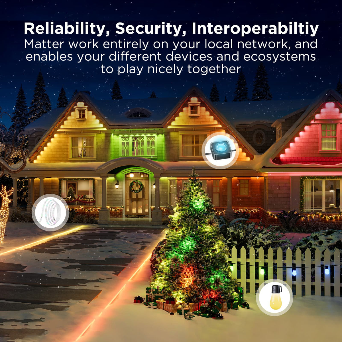 Govee - Wi-Fi RGBIC Outdoor Permanent String Lights 100ft - Black