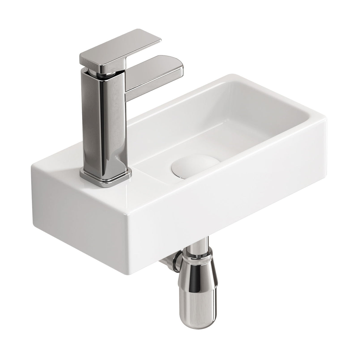 Lavabo de pared con grifo y desagüe