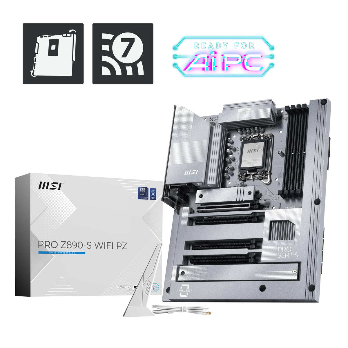 MSI - PRO Z890-S WIFI PZ (Socket 1851) Intel Z890 ATX DDR5 Wi-Fi 7 Motherboard - Gray White