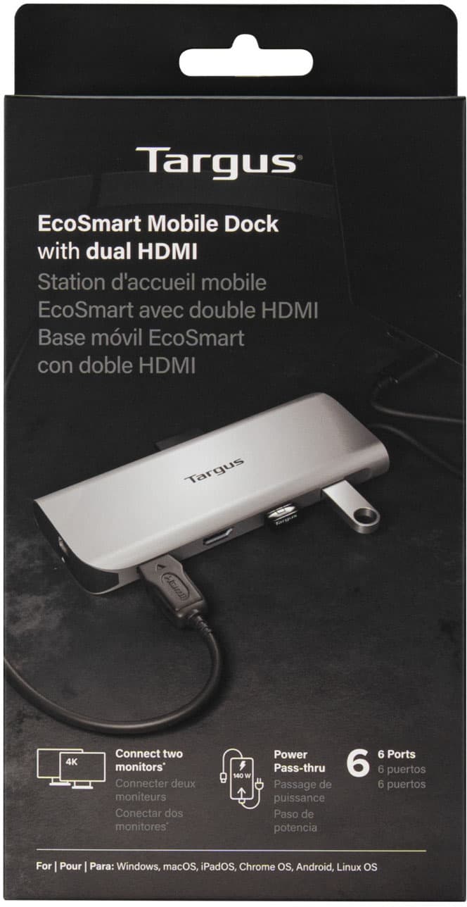 Targus - USB-C Alt. Mode Dual HDMI 4K Mobile Dock with 140W EPR Pass-Thru & SD Reader - Silver