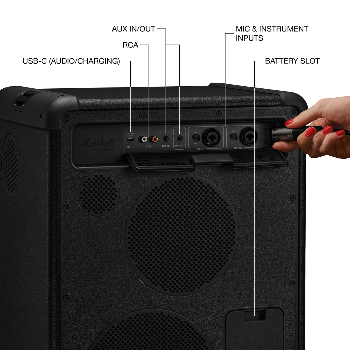 Marshall - Bromley 450 Portable Wireless Party Speaker with Bluetooth / 3.5 mm Auxiliary / RCA / Microphone Inputs and LED Lights - Black/Brass