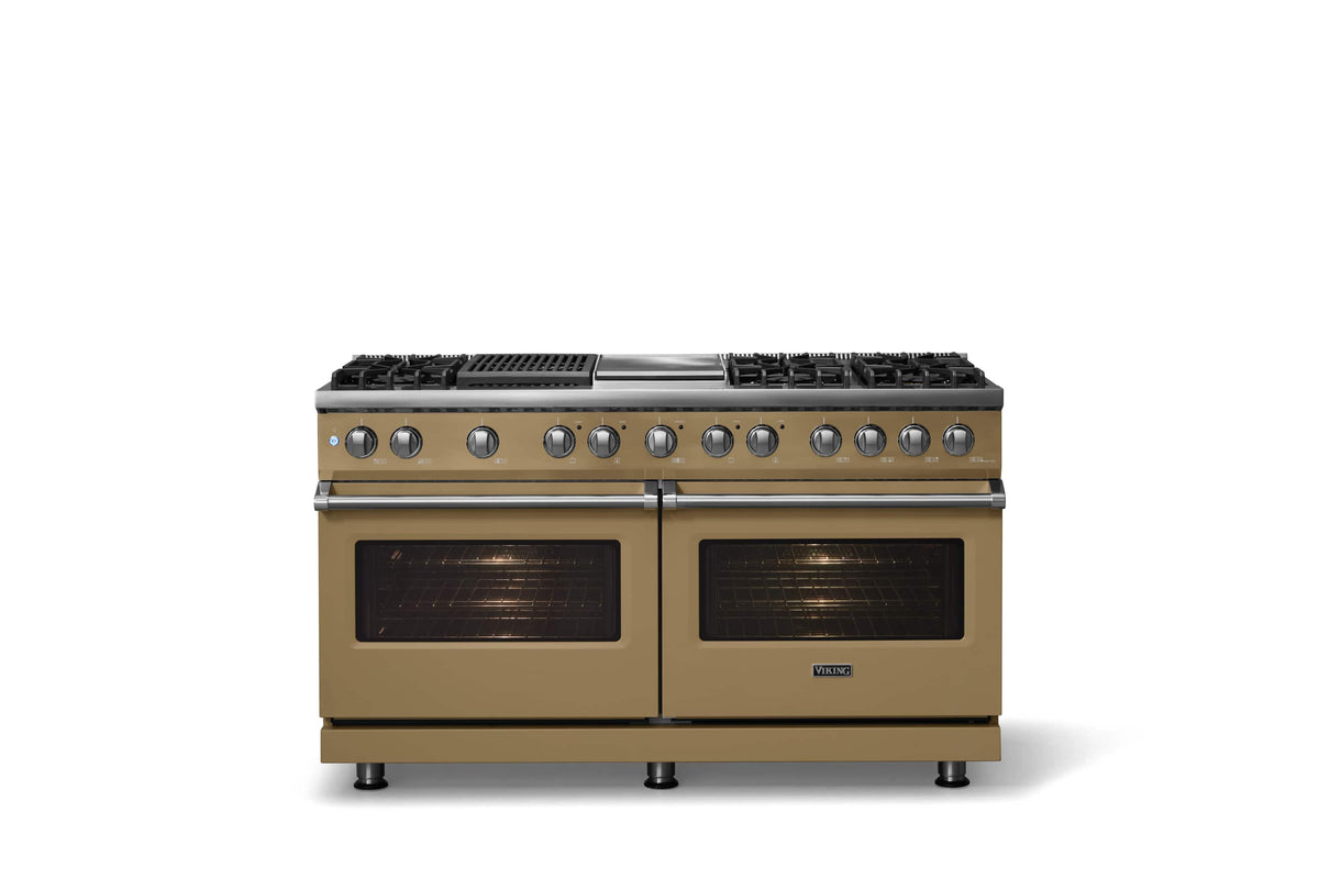 Viking - 60"W. 8 Burner Pro 5 Series 9.4 Cu. Ft. Freestanding Sealed 8 Burner Dual Fuel Convection Range/Griddle/Grill - Golden Hour