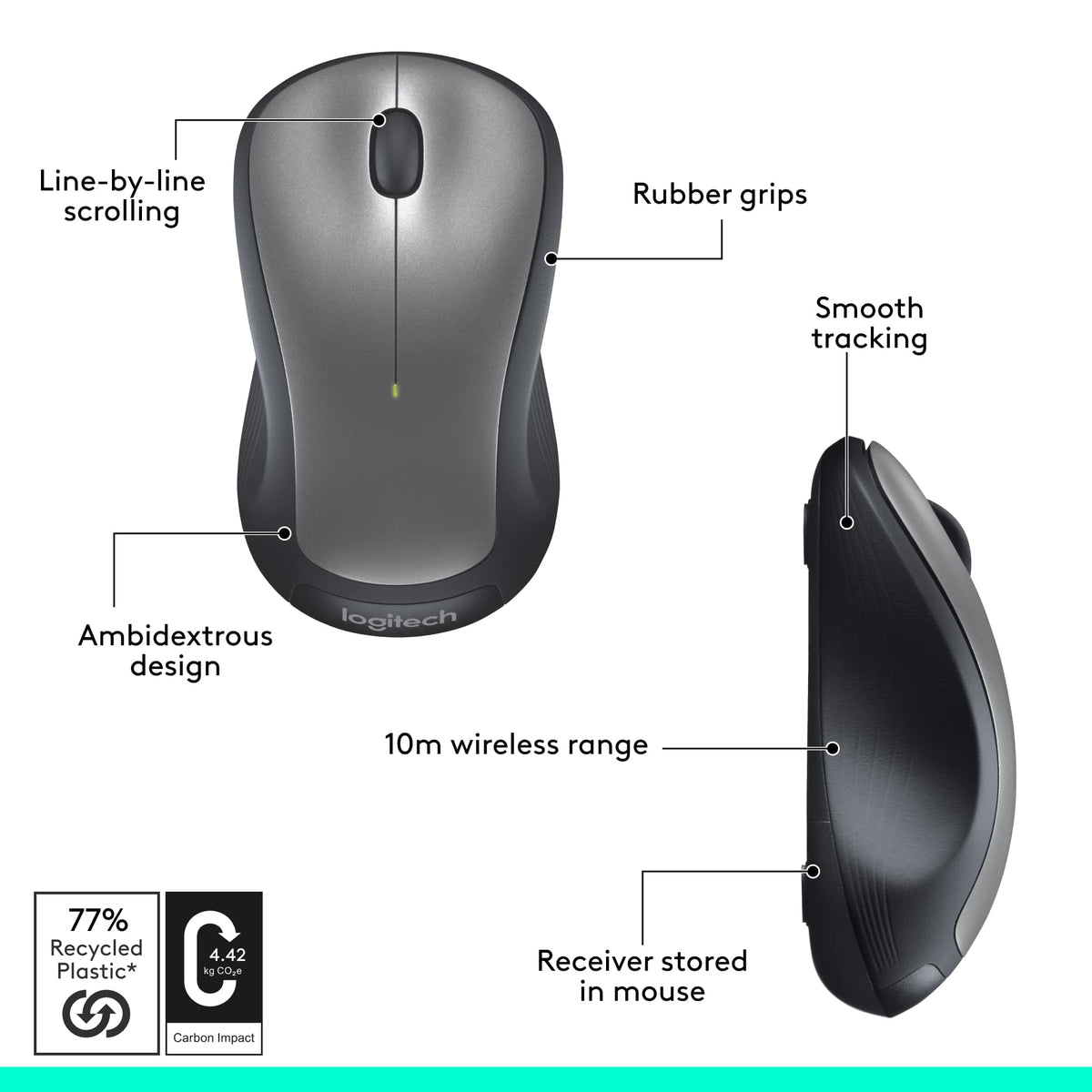 Logitech - M310 Wireless Optical Ambidextrous Mouse - Wireless - Silver