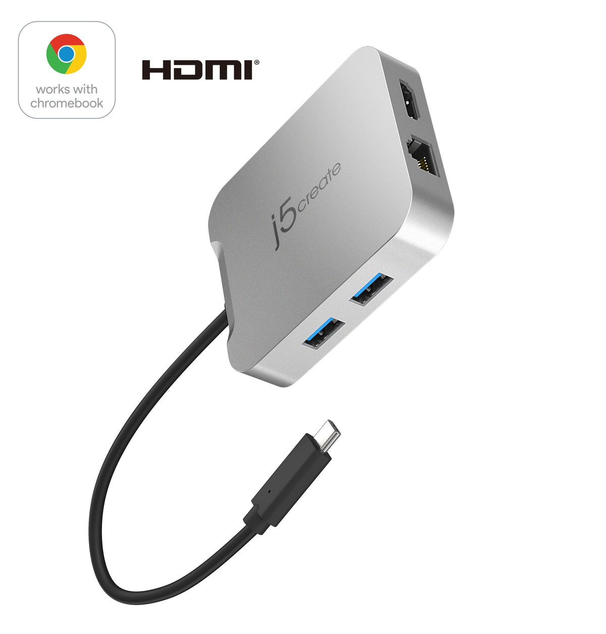 j5create - 4K60 Elite USB-C® PD Multi-Port Adapter for ChromeOS, Windows, macOS - Silver