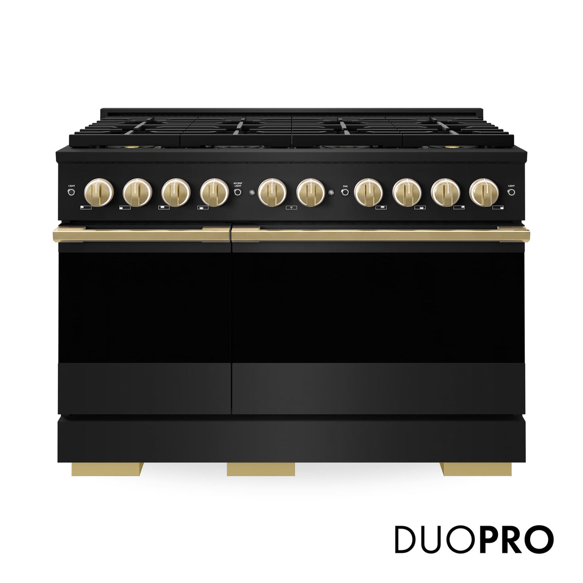 ZLINE - Autograph 48 in. 6.7 cu. ft. Marino Freestanding Gas Range with DuoPro Cooktop in Black Steel and Gold Accents - Black Stainless Steel