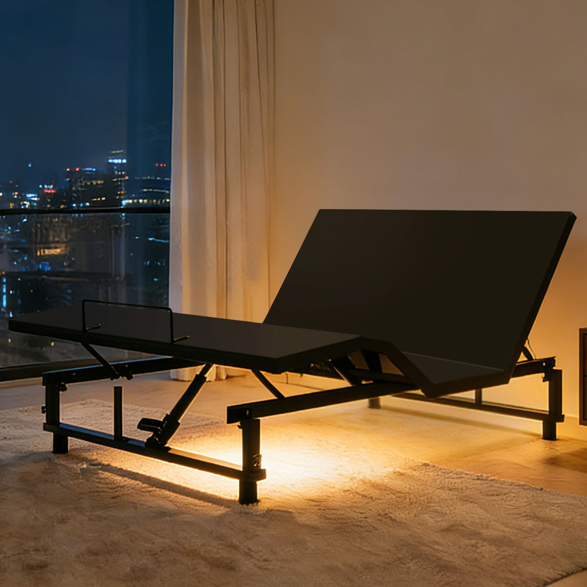 Base de Cama Articulada con Mando Inalámbrico, 4 Puertos USB, Luces Nocturnas Bajo la Cama, Gravedad Cero