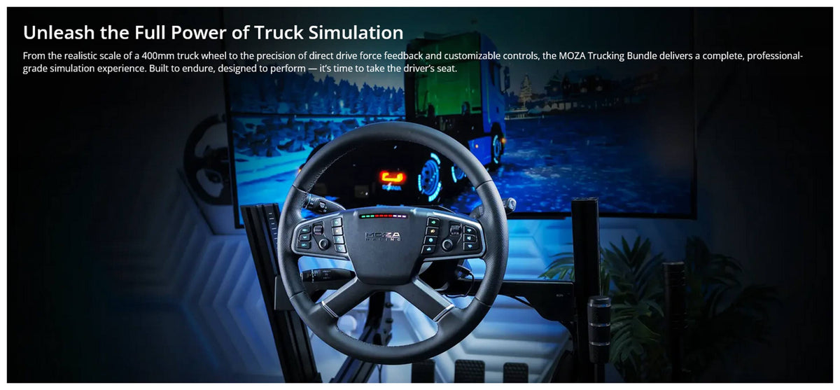 Moza Racing - Truck Simulator Sim Racing Bundle for Windows (Pedals, Wheelbase, & Steering Wheel) - Black