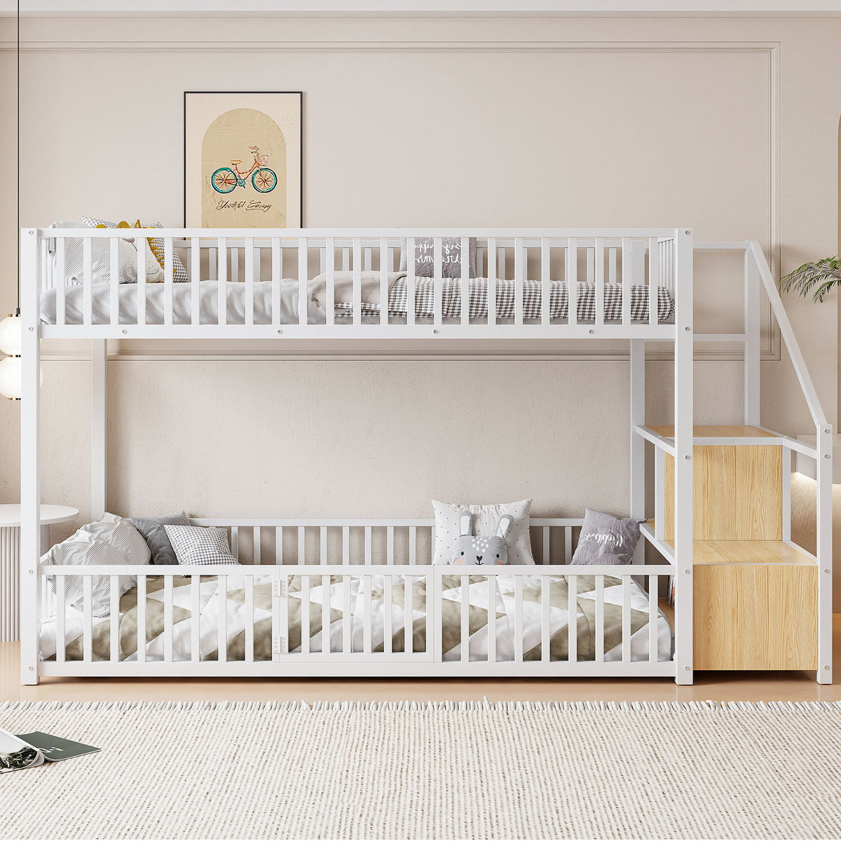 Litera con escalera de almacenamiento, diseño compacto