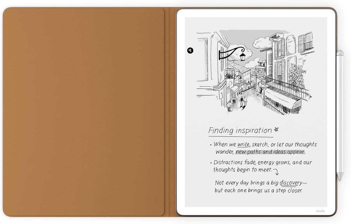 Amazon - Kindle Scribe Executive Folio Cover with Magnetic Attach, Sleek Protective Case - Premium Leather - Caramel