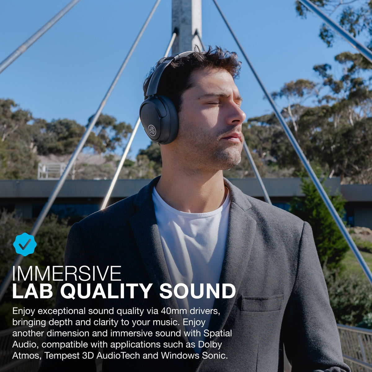 JLab - JBuds Lux ANC Wireless Bluetooth Over-Ear Headphones with Active Noise Cancelling, Spatial Audio & 70+ Hour Battery - Graphite