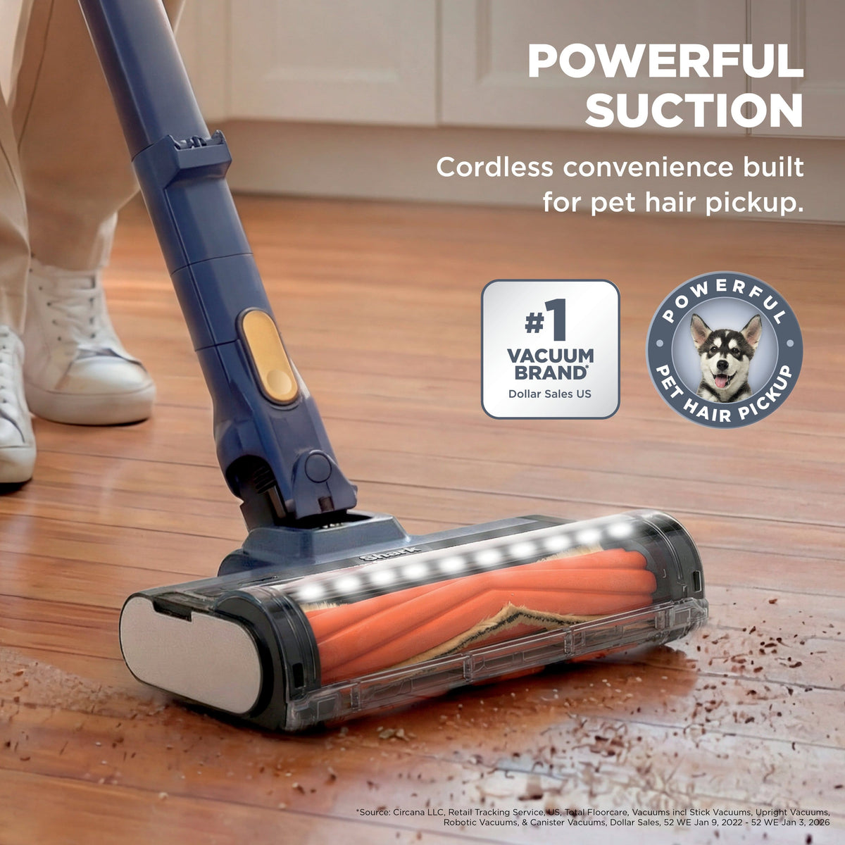 Shark - Cordless Pet, Cordless Stick vacuum with XL Dust Cup and LED Headlights, up to 40 min Runtime - Moonlight Blue
