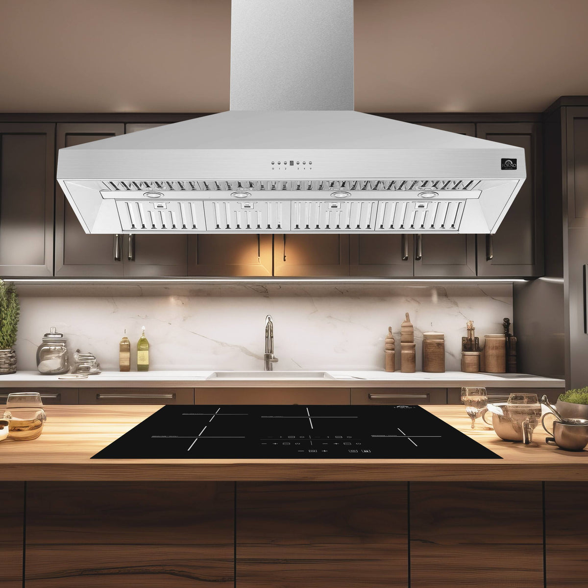 Forno Appliances - 60 inches - Externally Vented - Island Range Hood - Stainless Steel