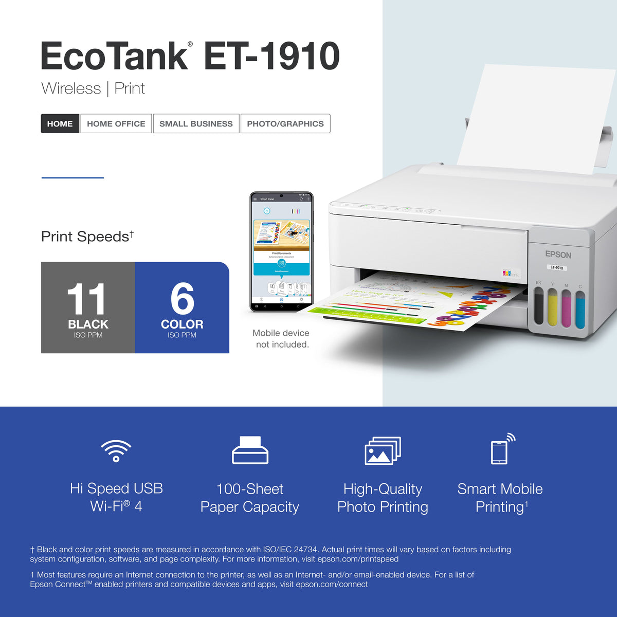 Epson - EcoTank ET-1910 Wireless Color Supertank Inkjet Printer - White