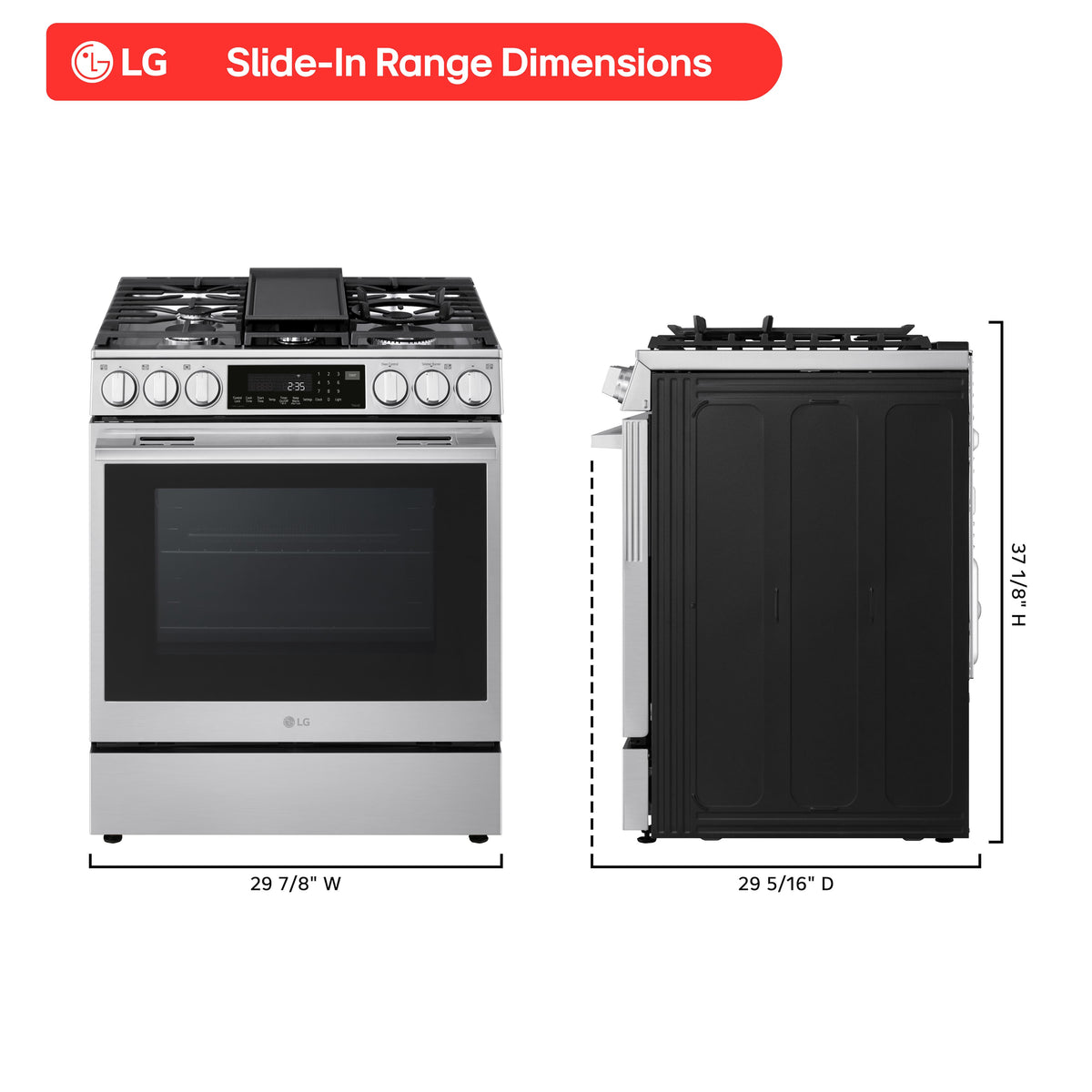 LG - 30-in Wide 6.3 Cu. Ft. Slide-In Gas True Convect Smart Range with 5 Burners, EasyClean, Air Fry and UltraHeat 22K Burner - Stainless Steel