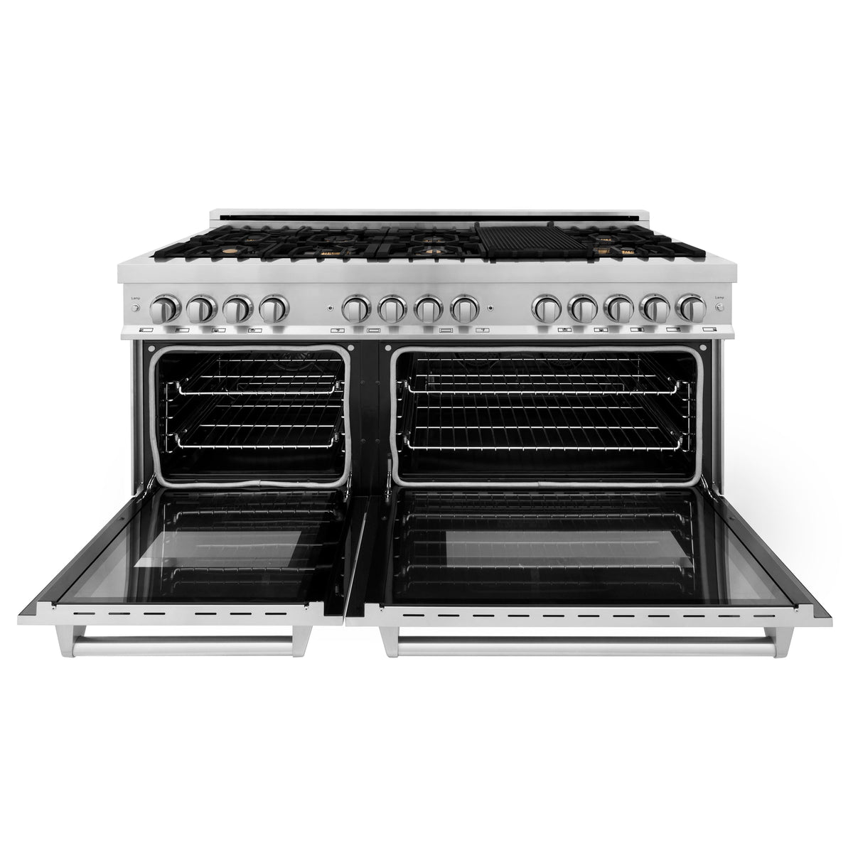ZLINE - 60 in. Wide 8 Burner Legacy Dual Fuel Range w/ Gas Cooktop & 2 Electric Ovens  (RA-BR-60) - Stainless Steel Look