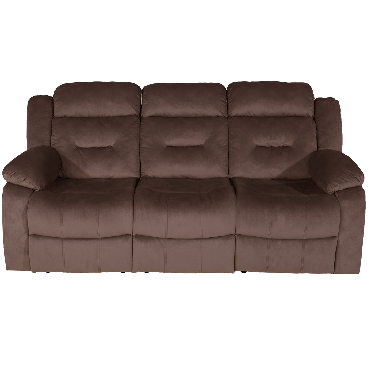 Sofá reclinable moderno con reposabrazos tipo almohada, respaldo acolchado, capitoné horizontal y puerto de carga USB