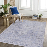 Maval - 4' X 6' Area Rug Washable - Blue / Cream