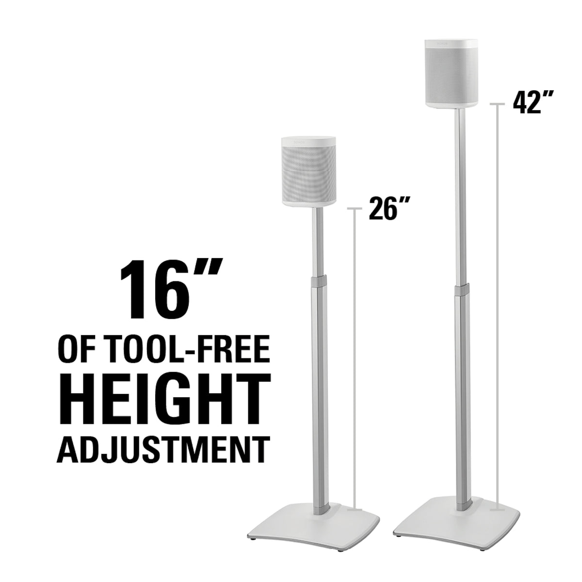 Sanus - Adjustable Height Speaker Stands for Sonos One, PLAY:1 and PLAY:3 Speakers (Pair) - White