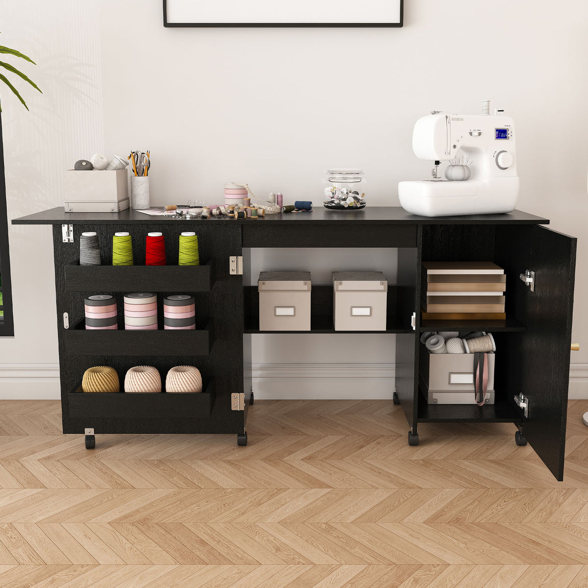 Mesa de costura plegable con ruedas bloqueables