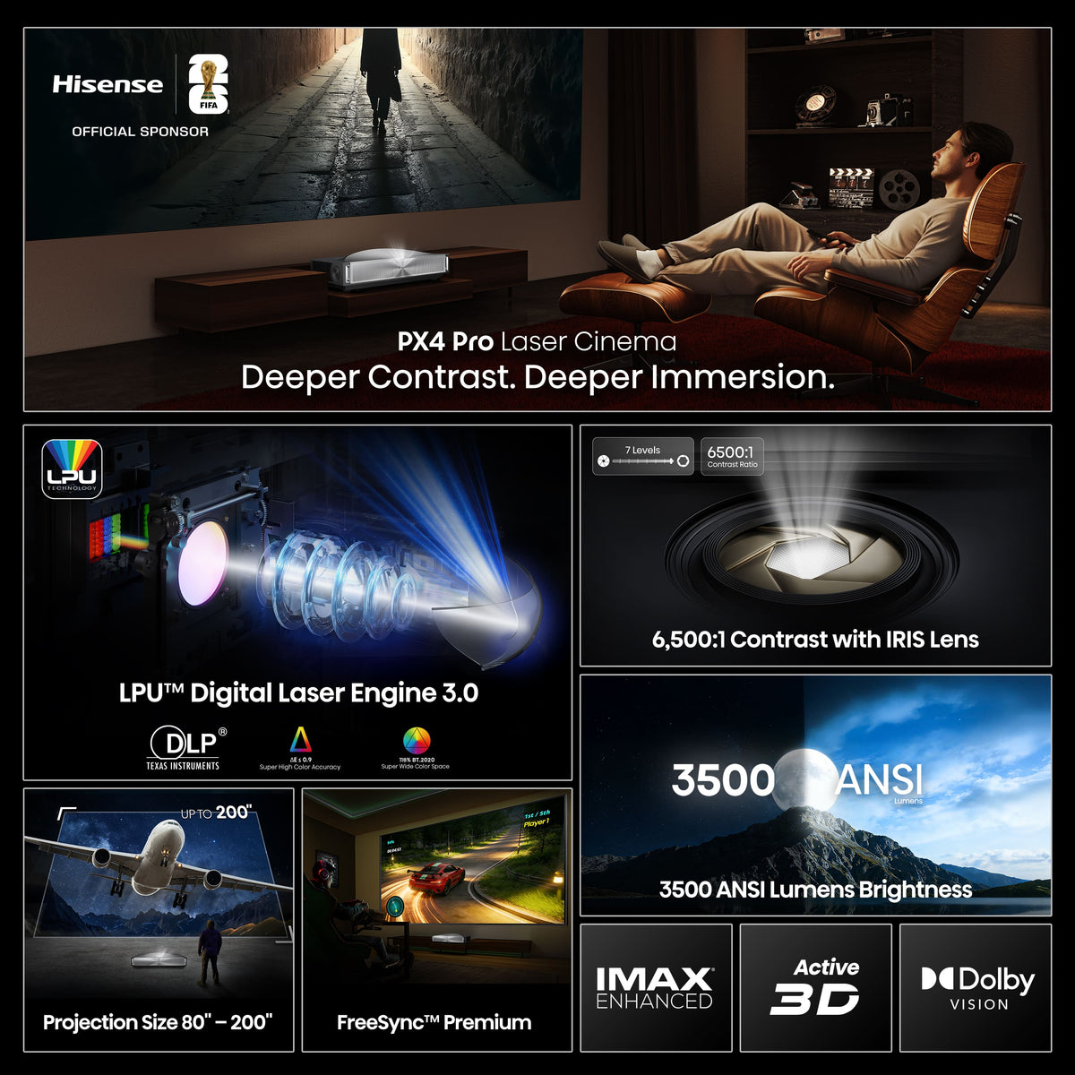 Hisense - Hisense-PX4 Pro Triple Laser Smart UST Projector,3500 Lumens,IRIS,80"-200",4K,DLP,HDR,IMAX Enhanced,Dolby Vision/Atmos - Gray