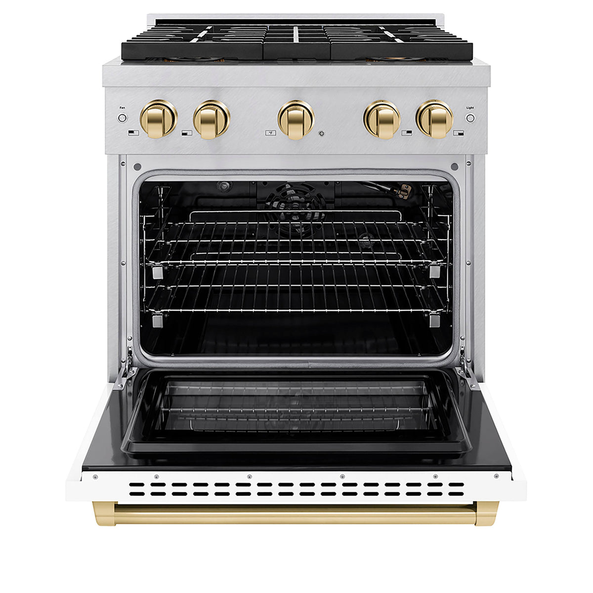 ZLINE - 30 in. Wide 4 Burner Autograph 4.2 cu. ft. Freestanding Paramount Gas DuoPro Range with Gold Accents - White Matte