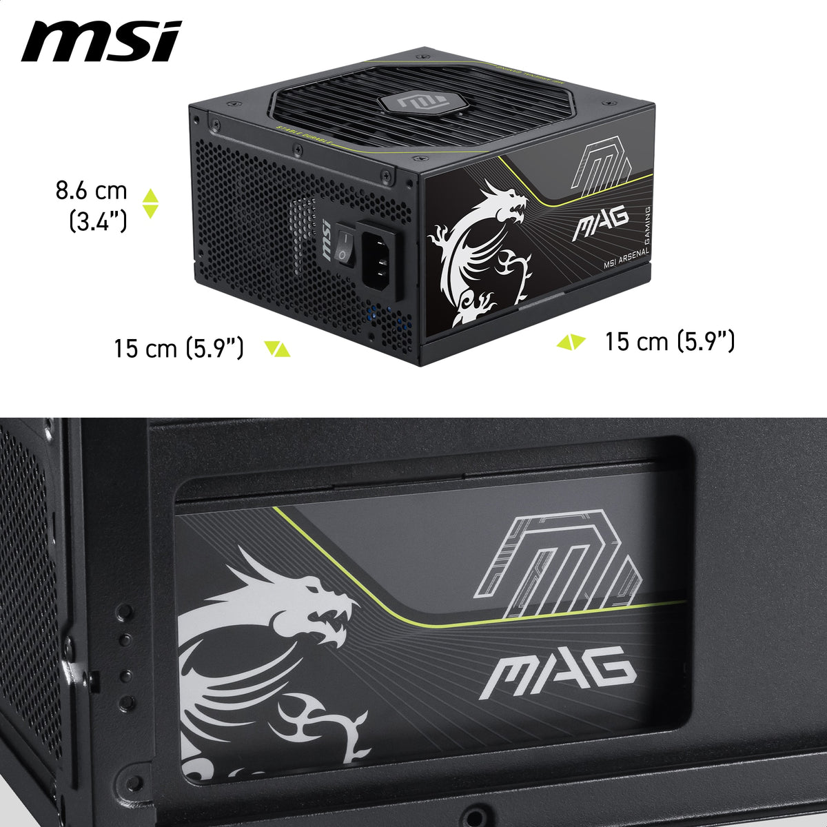 MSI - MAG A1200PLS PCIE5 - Full Modular - 80 Plus Platinum 1200W - 105°C Main Capacitor - ATX 3.1 Ready - Gaming Power Supply - Black