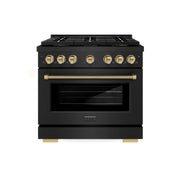 ZLINE - 36 in. Wide 6 Burner Autograph 5.2 Cu. Ft. Freestanding Paramount DuoPro Gas Range with Champagne Bronze Helix Handle - Black Stainless Steel