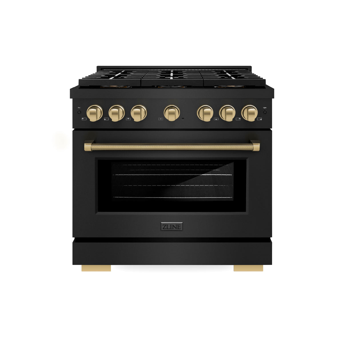 ZLINE - 36 in. Wide 6 Burner Autograph 5.2 Cu. Ft. Freestanding Paramount DuoPro Gas Range with Champagne Bronze Helix Handle - Black Stainless Steel
