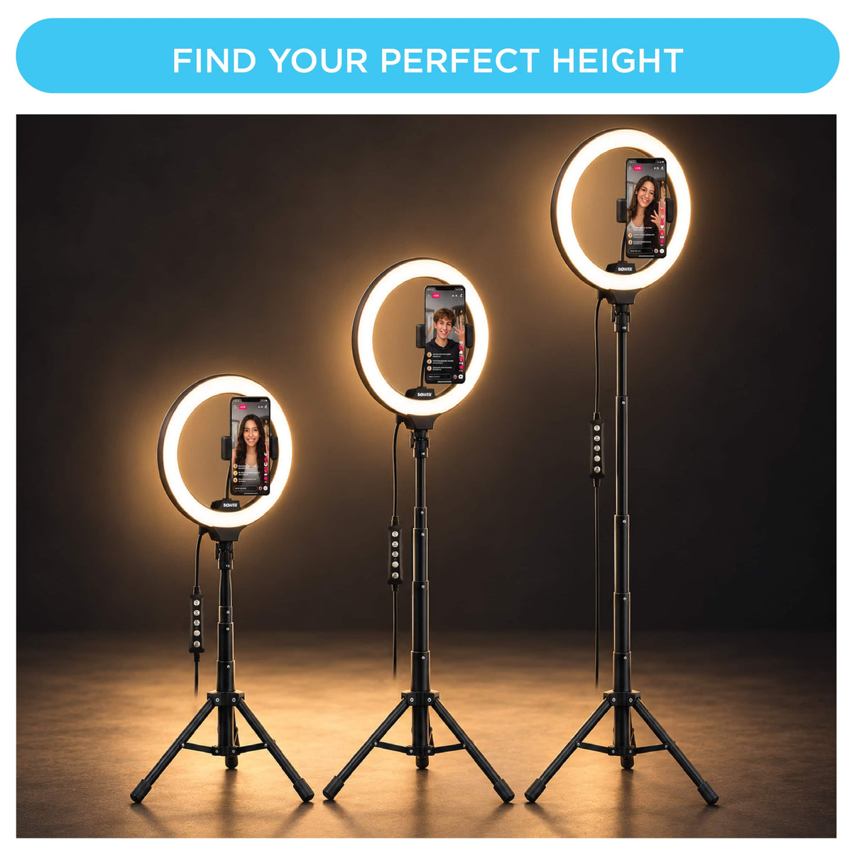 Bower - Luma Slim 10" Multicolor Ring Light with 60" Stand, Phone Holder and Wireless Remote - Black