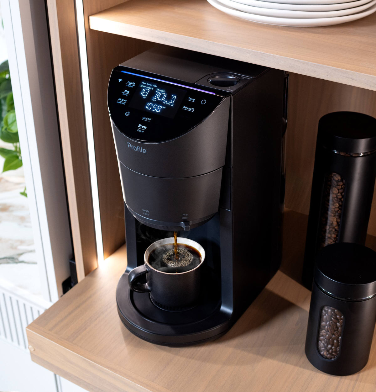 GE Profile - Grind and Brew 10-Cup and Single Serve Brewer with 6 Option Adjustable Burr Grinder - Carbon Black