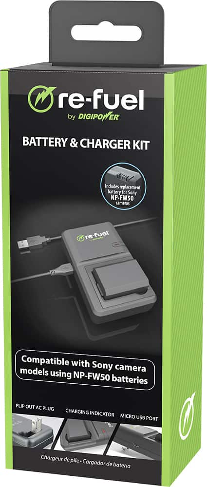 Digipower - Digital camera battery & charger kit, replacement for Sony NP-FW50 battery and OEM charger - Black