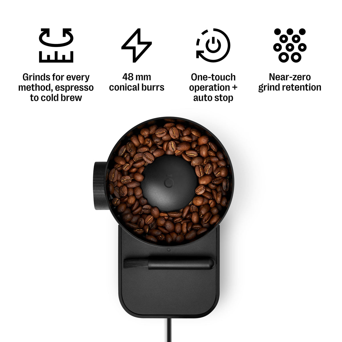 Fellow - Opus 2 Conical Burr Grinder for Coffee & Espresso with Stepless control & Automatic Stop - Matte Black