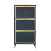 Modern Rattan 3 Door Shoe Rack Cabinet For Entryway