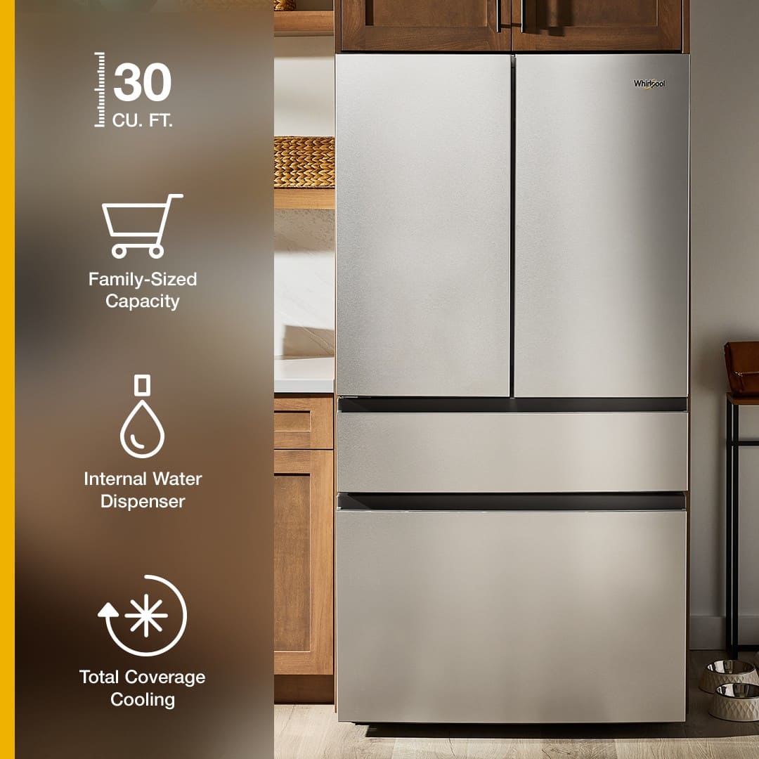 Whirlpool - 36 in. Wide 30 cu. ft. Family-Sized Capacity French Door Refrigerator with Flexible Temperature Drawer - Print Resist Blk Stnlss