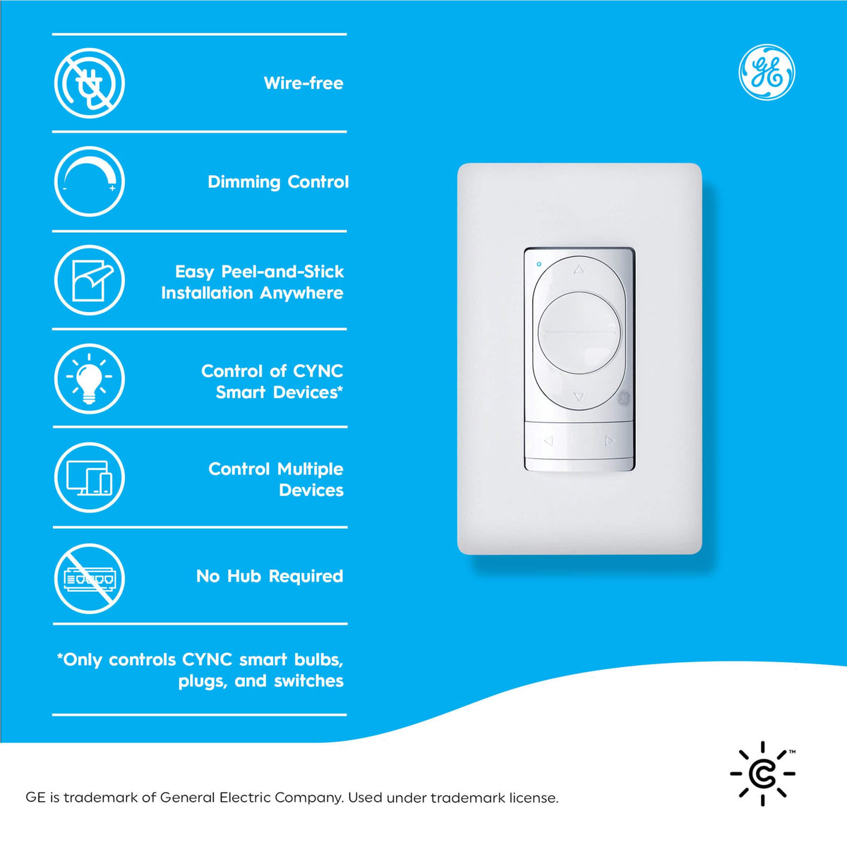 Cync - Smart Dimmer + Tones Control Switch, Wire-Free, Bluetooth - White